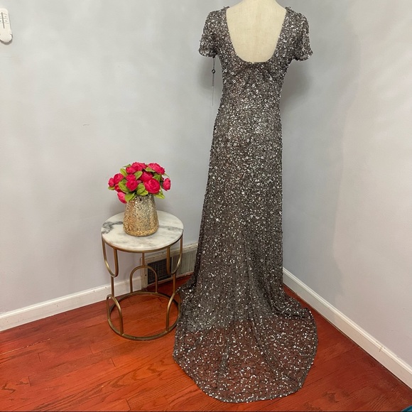 # Adrianna Papell Sequined & Embellished Scoop Back Long Dress - Picture 10 of 17